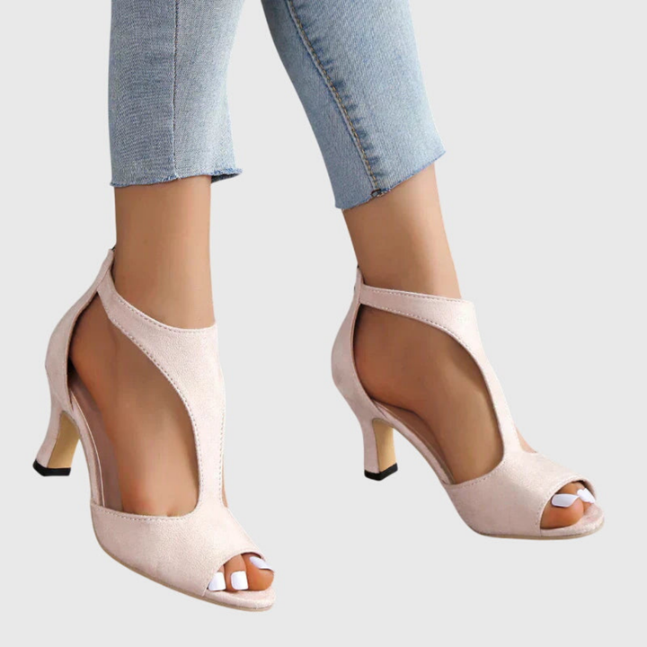 Sanne | Women's Leather Cutout Peep Toe Block Heels