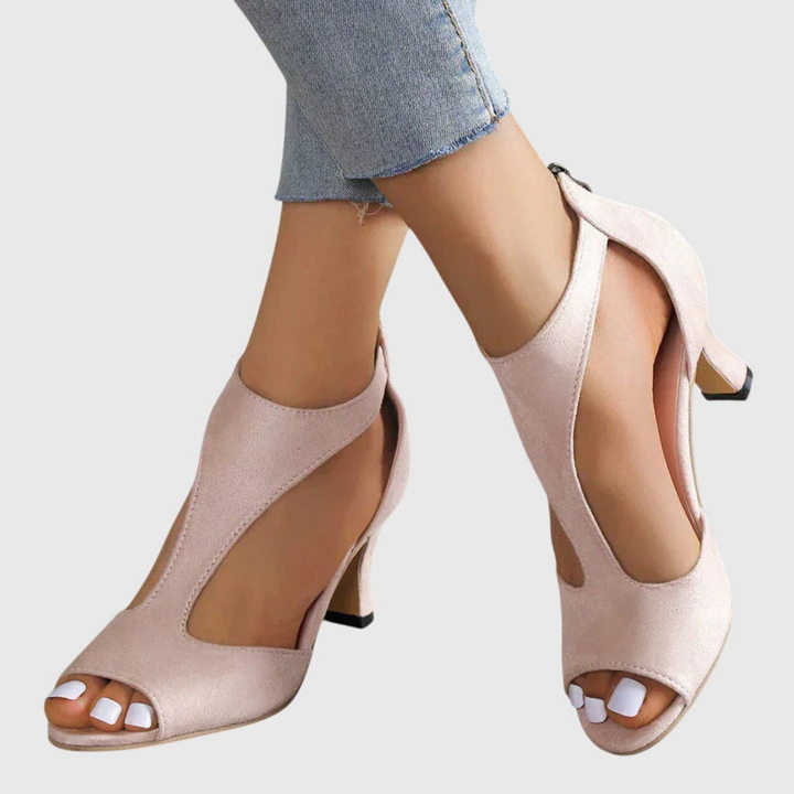 Sanne | Women's Leather Cutout Peep Toe Block Heels