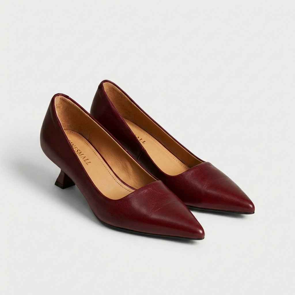 Sanne | Women's Leather Pointed Toe Block Heel Pumps