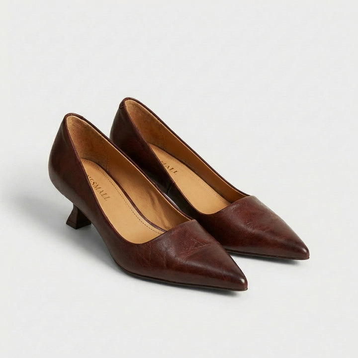 Sanne | Women's Leather Pointed Toe Block Heel Pumps