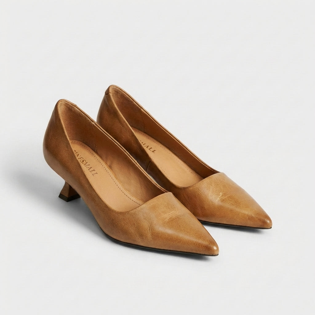 Sanne | Women's Leather Pointed Toe Block Heel Pumps