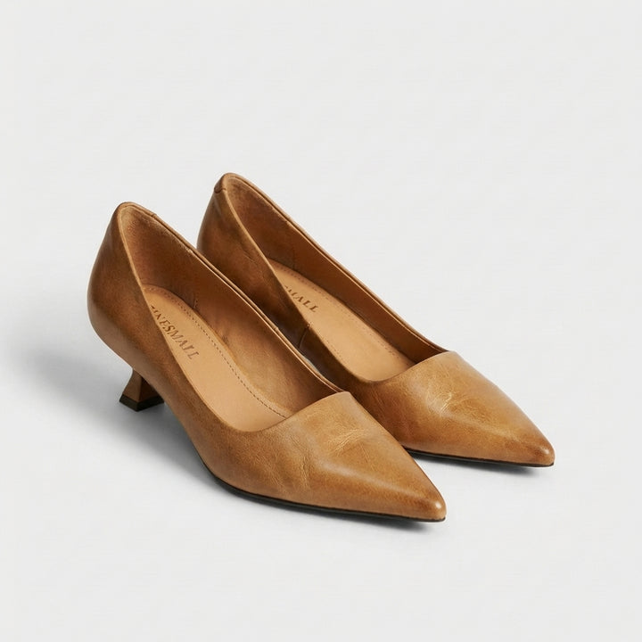 Sanne | Women's Leather Pointed Toe Block Heel Pumps