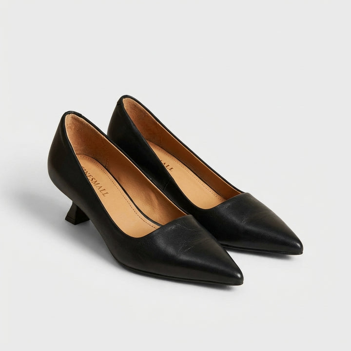Sanne | Women's Leather Pointed Toe Block Heel Pumps