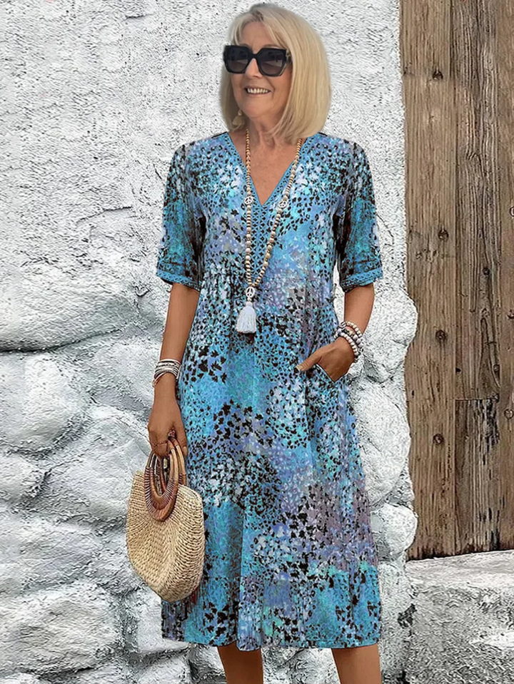 Sanne | Women's Lightweight Abstract Print V-Neck Midi Dress