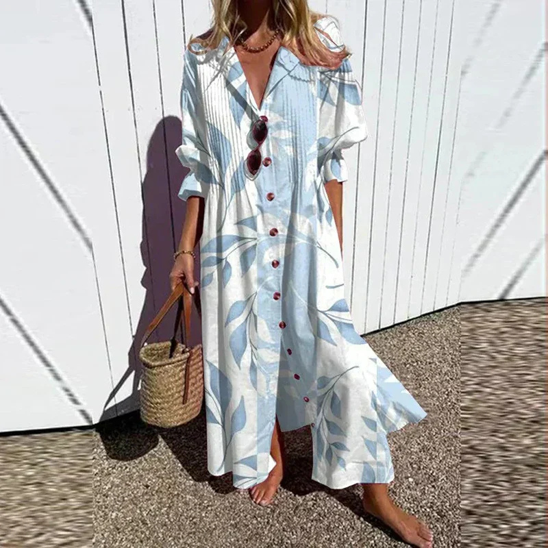 Sanne | Women's Linen Abstract Print V-Neck Maxi Dress