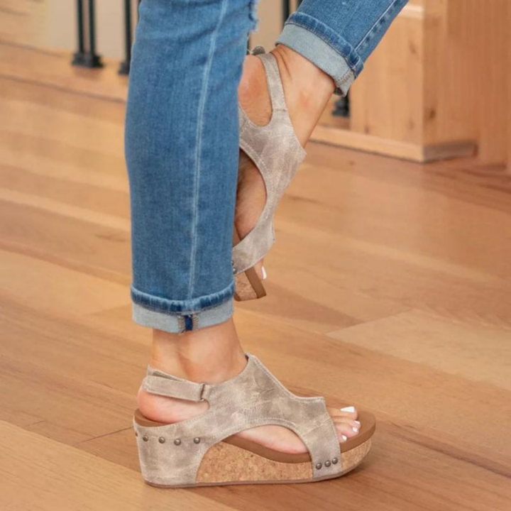 Sanne | Women's Suede Cork Wedge Open Toe Slingback Sandals