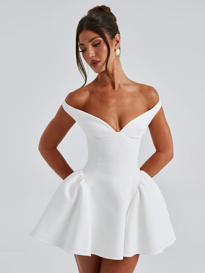 Scarlett | Women's Breathable Off-Shoulder A-Line Mini Cocktail Dress
