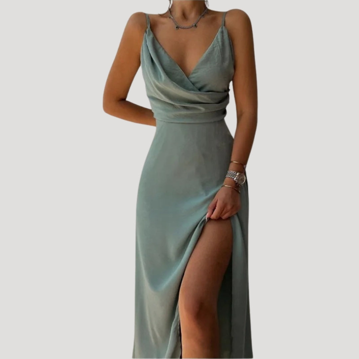Scarlett | Women's Silk V-Neck High Slit Wedding Guest Dress