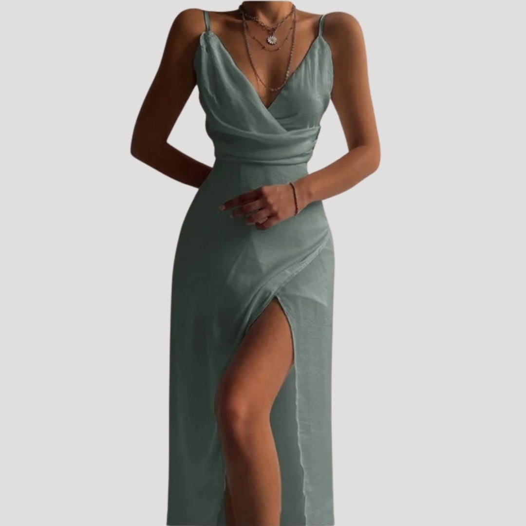 Scarlett | Women's Silk V-Neck High Slit Wedding Guest Dress