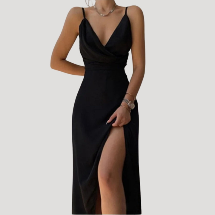 Scarlett | Women's Silk V-Neck High Slit Wedding Guest Dress