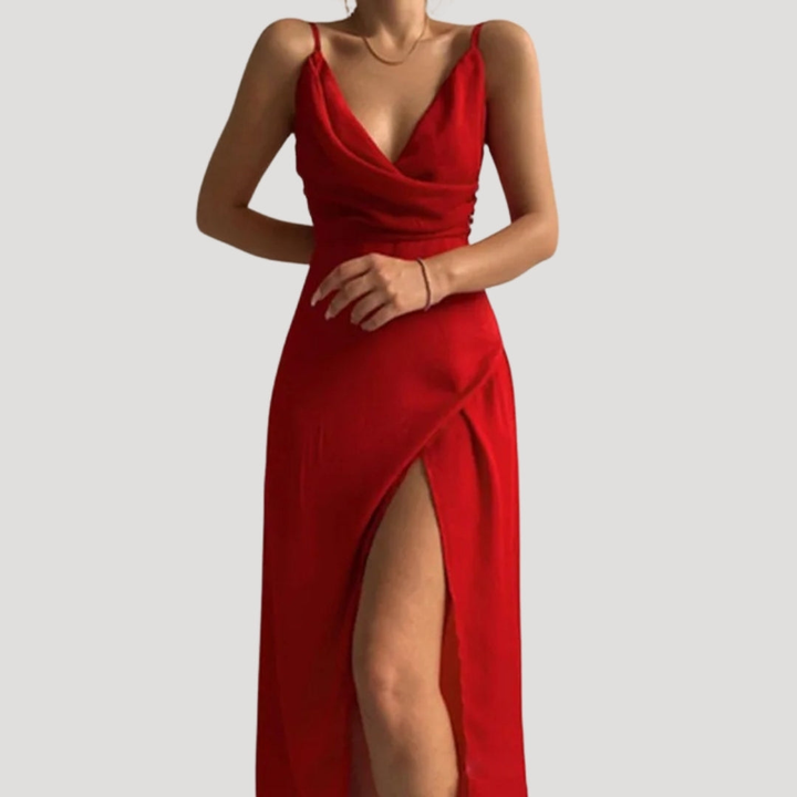 Scarlett | Women's Silk V-Neck High Slit Wedding Guest Dress