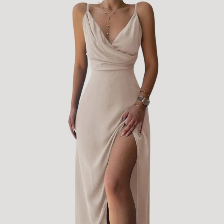 Scarlett | Women's Silk V-Neck High Slit Wedding Guest Dress