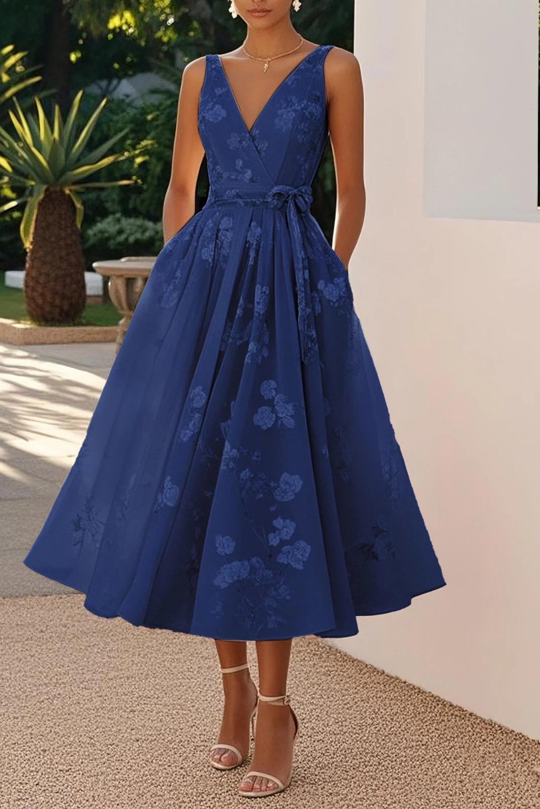 Seraphine | Women's Chiffon Floral V-Neck A-Line Midi Cocktail Dress