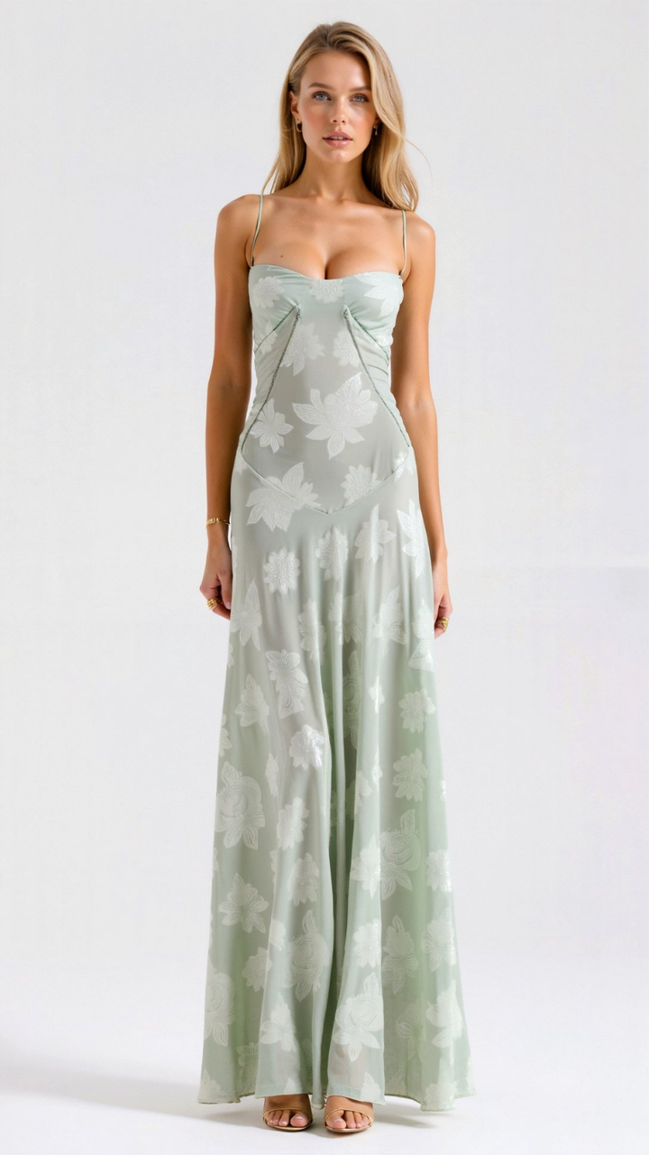 Seraphine | Women's Chiffon Jacquard Corset Maxi Wedding Guest Dress
