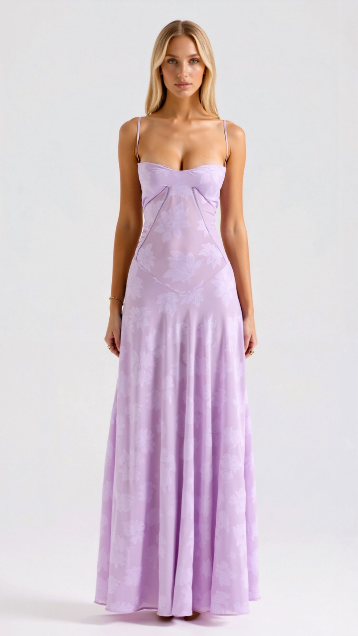 Seraphine | Women's Chiffon Jacquard Corset Maxi Wedding Guest Dress