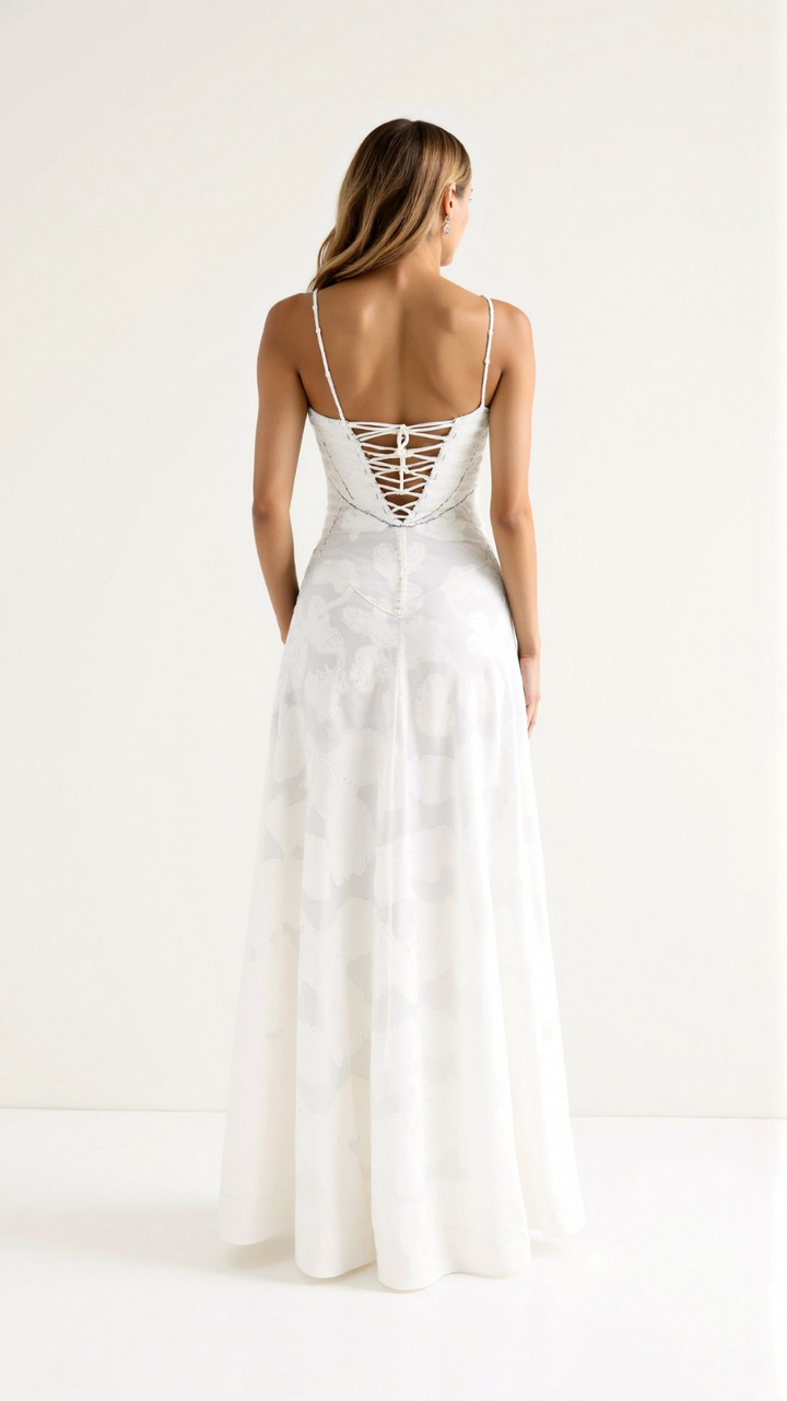 Seraphine | Women's Chiffon Jacquard Corset Maxi Wedding Guest Dress