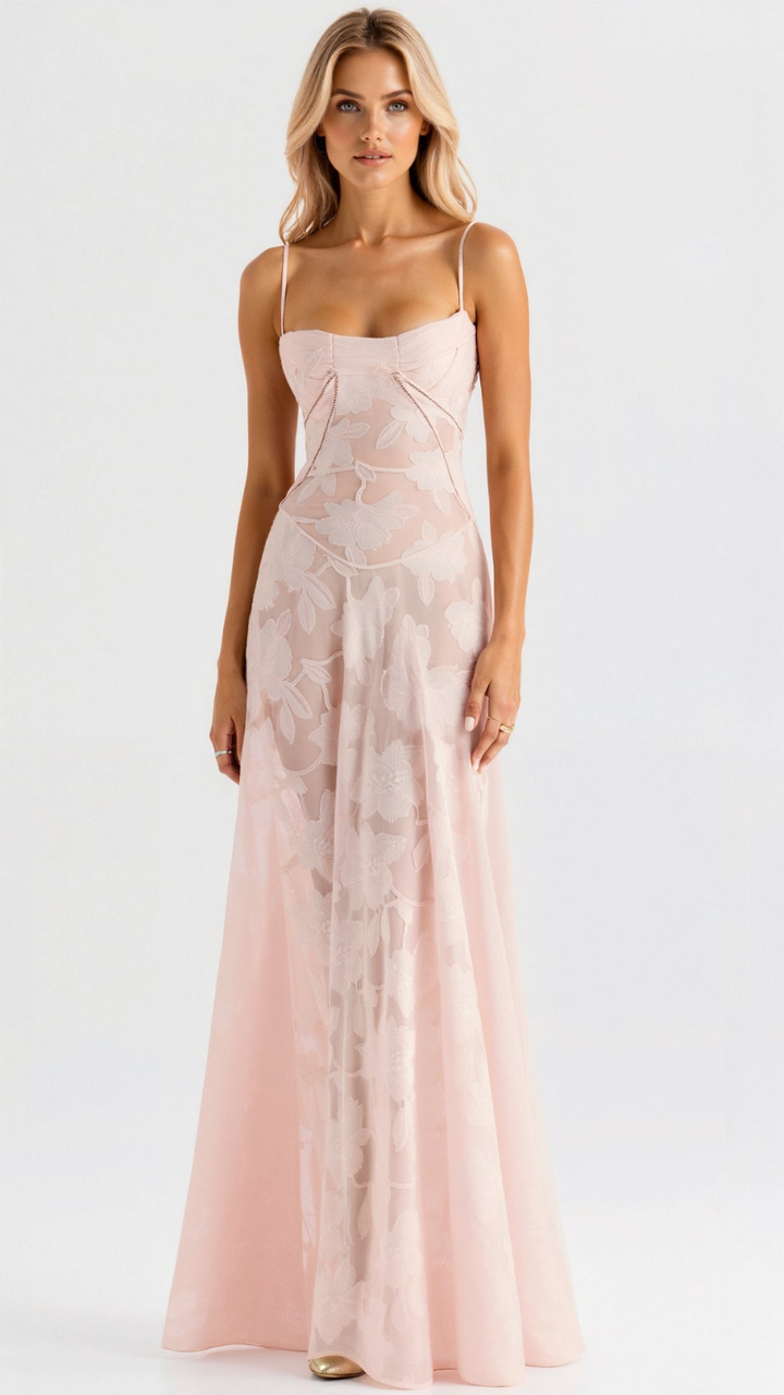 Seraphine | Women's Chiffon Jacquard Corset Maxi Wedding Guest Dress