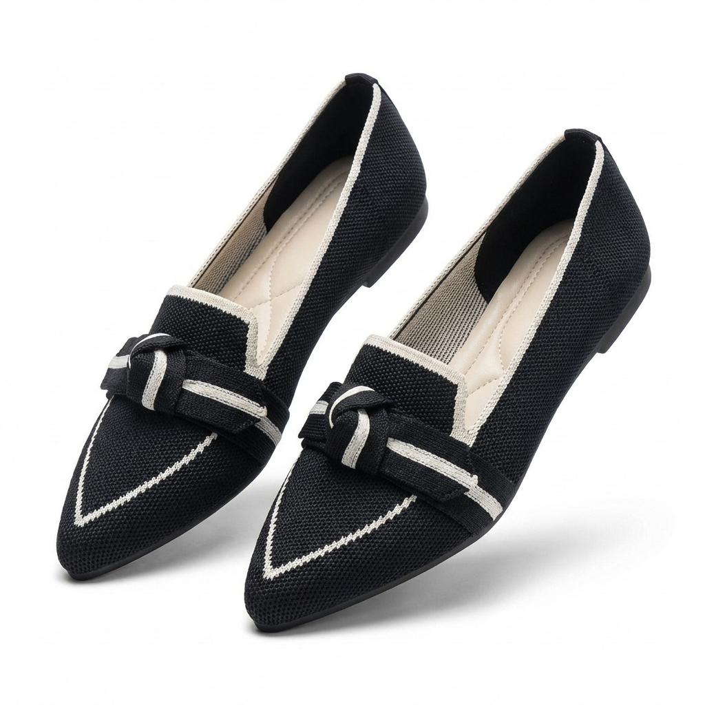 Sienna | Women's Breathable Knit Bow-Detail Pointed Toe Flats