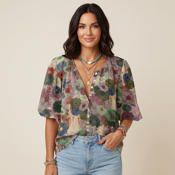 Sienna | Women's Chiffon Bold Floral Button-Down Blouse