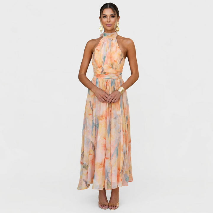 Sienna | Women's Chiffon Floral Halterneck Wrap Midi Dress