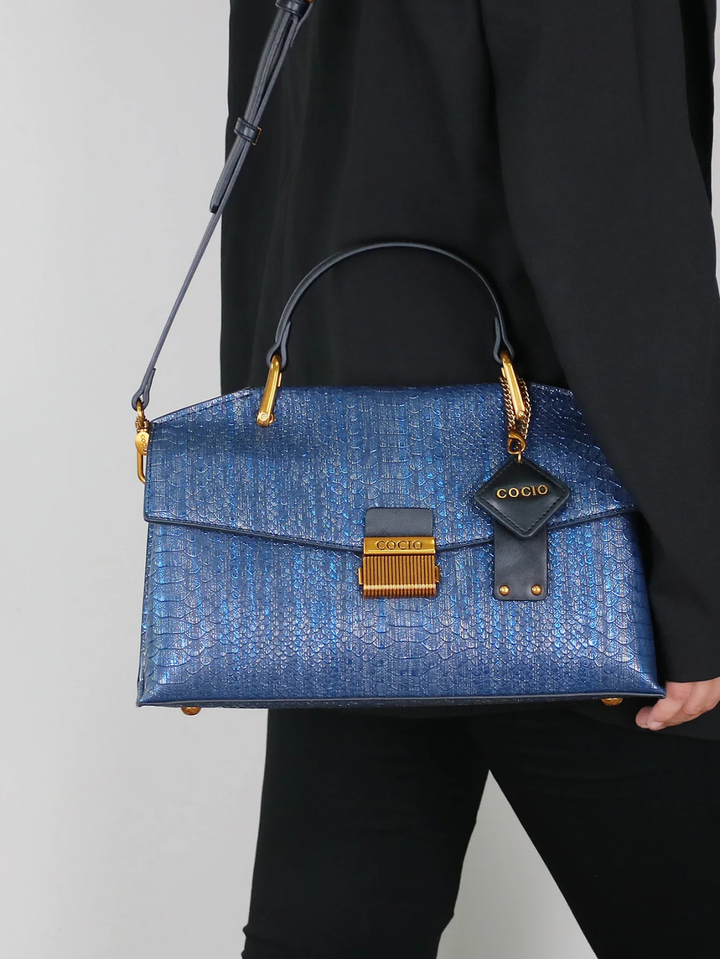 Sienna | Women's Leather Croc-Embossed Top Handle Satchel Bag