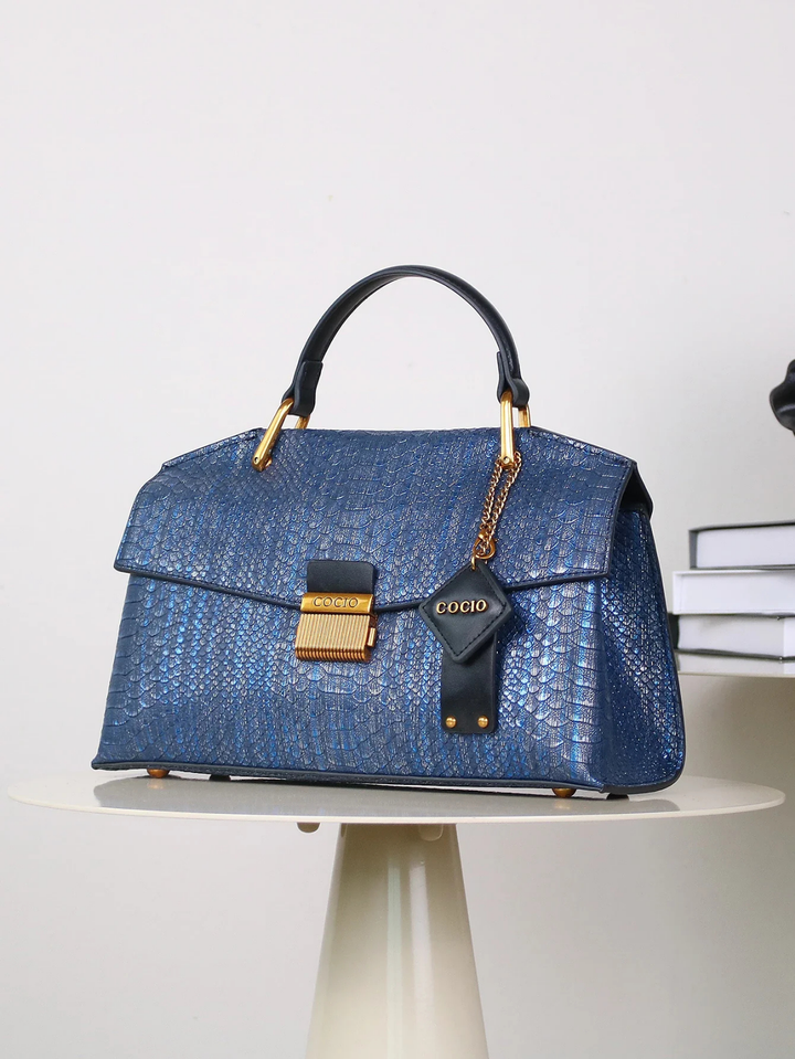 Sienna | Women's Leather Croc-Embossed Top Handle Satchel Bag
