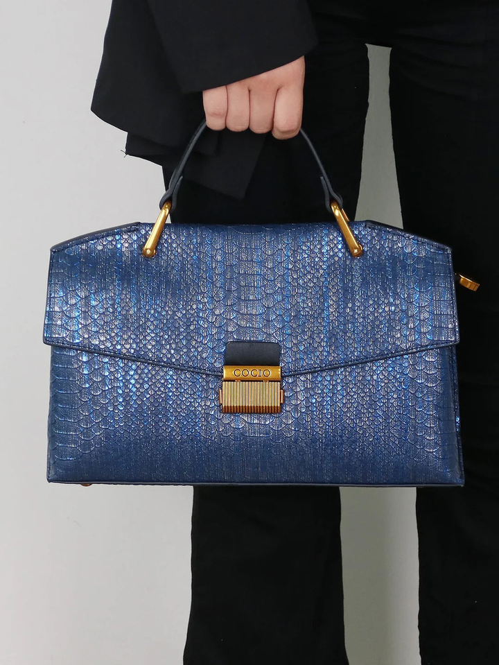 Sienna | Women's Leather Croc-Embossed Top Handle Satchel Bag