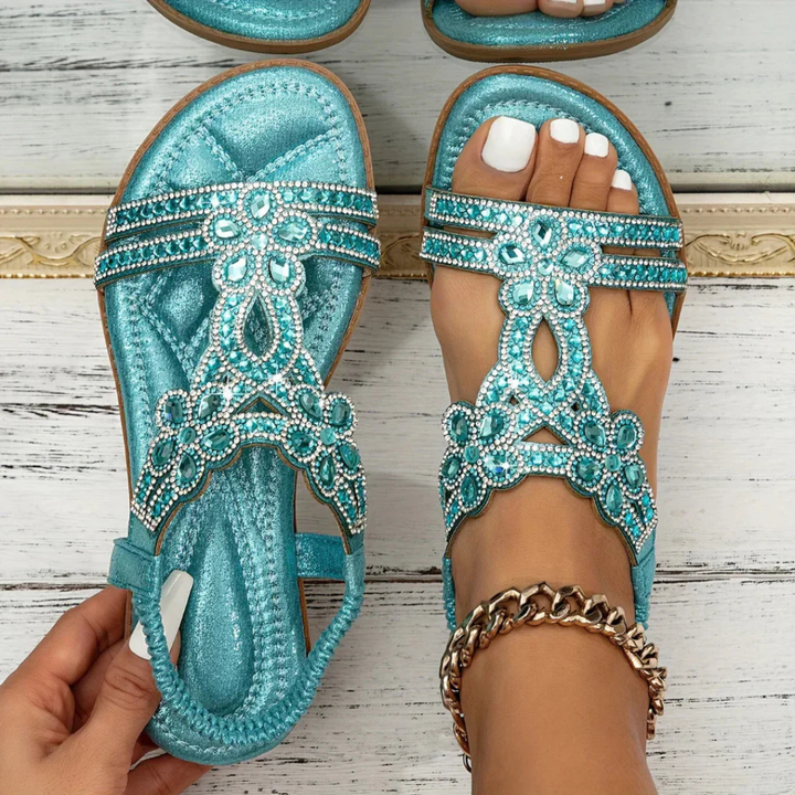 Sienna | Women's Leather Rhinestone Embellished Flat Sandals