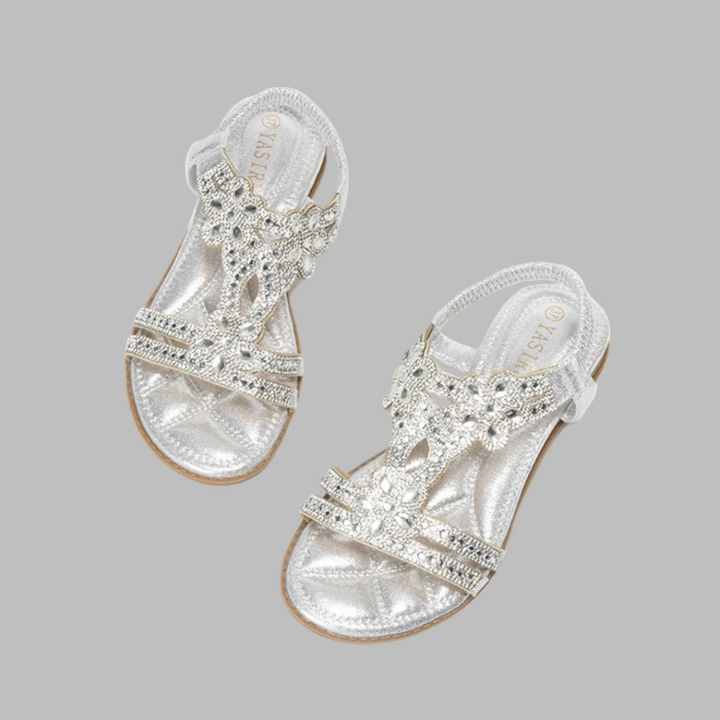 Sienna | Women's Leather Rhinestone Embellished Flat Sandals