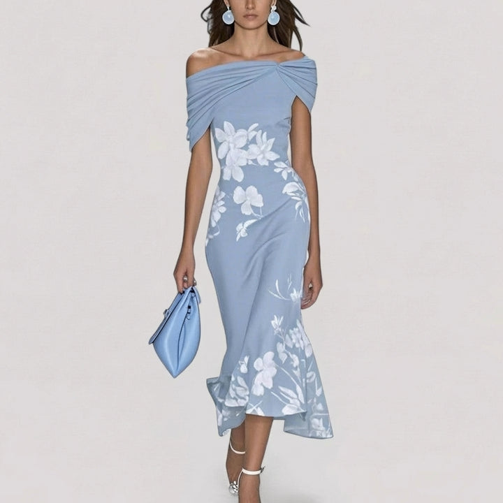 Sienna | Women's Satin Floral Off-Shoulder Twist Midi Dress