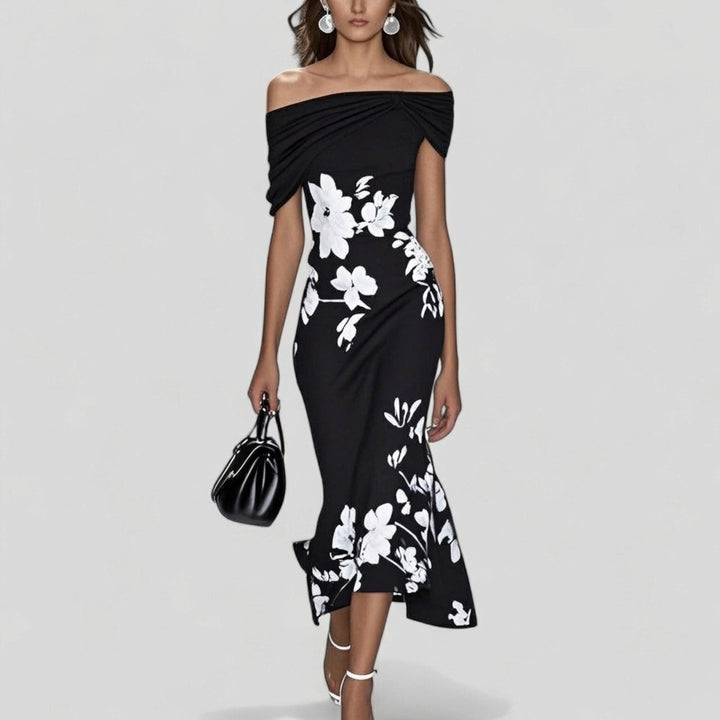 Sienna | Women's Satin Floral Off-Shoulder Twist Midi Dress