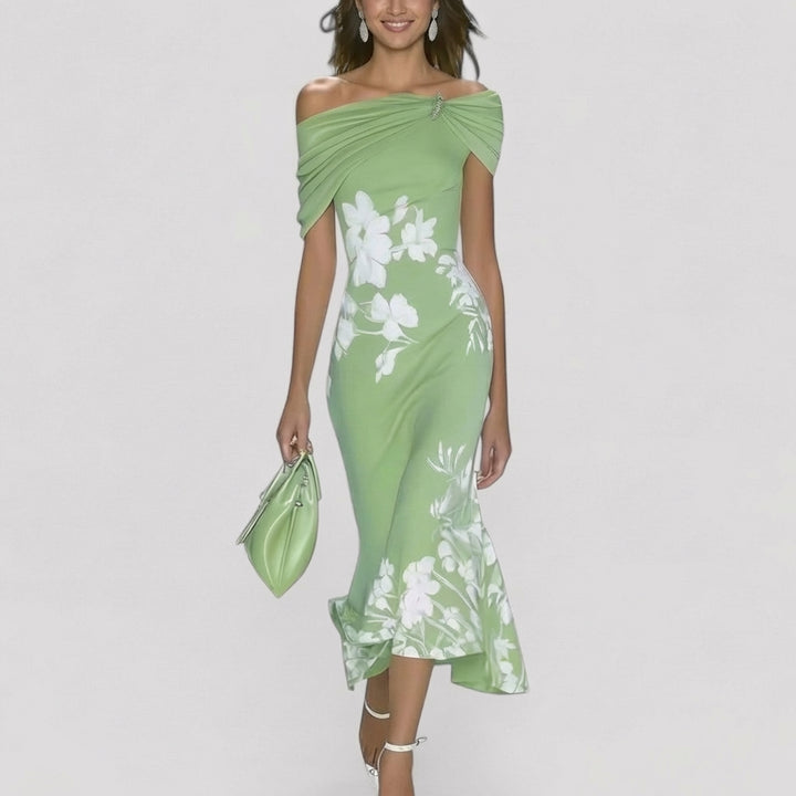 Sienna | Women's Satin Floral Off-Shoulder Twist Midi Dress