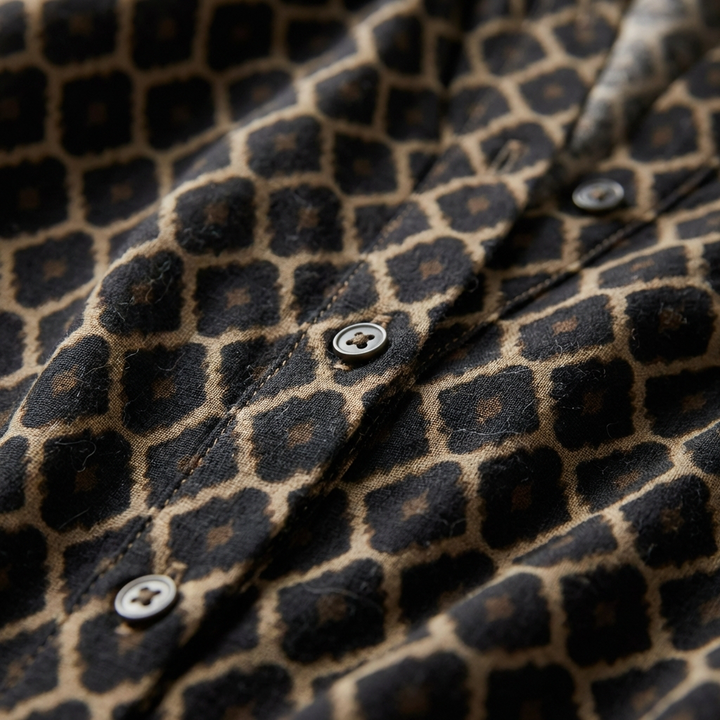 Sienna | Women's Satin Geometric Print Ruffle Neck Button Blouse