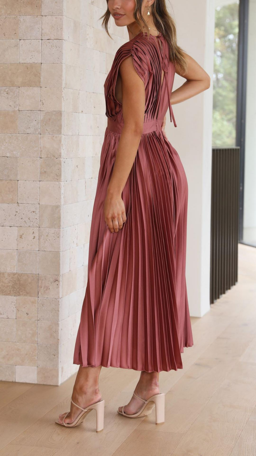 Sienna | Women's Satin Pleated V-Neck Midi Dress Elegant