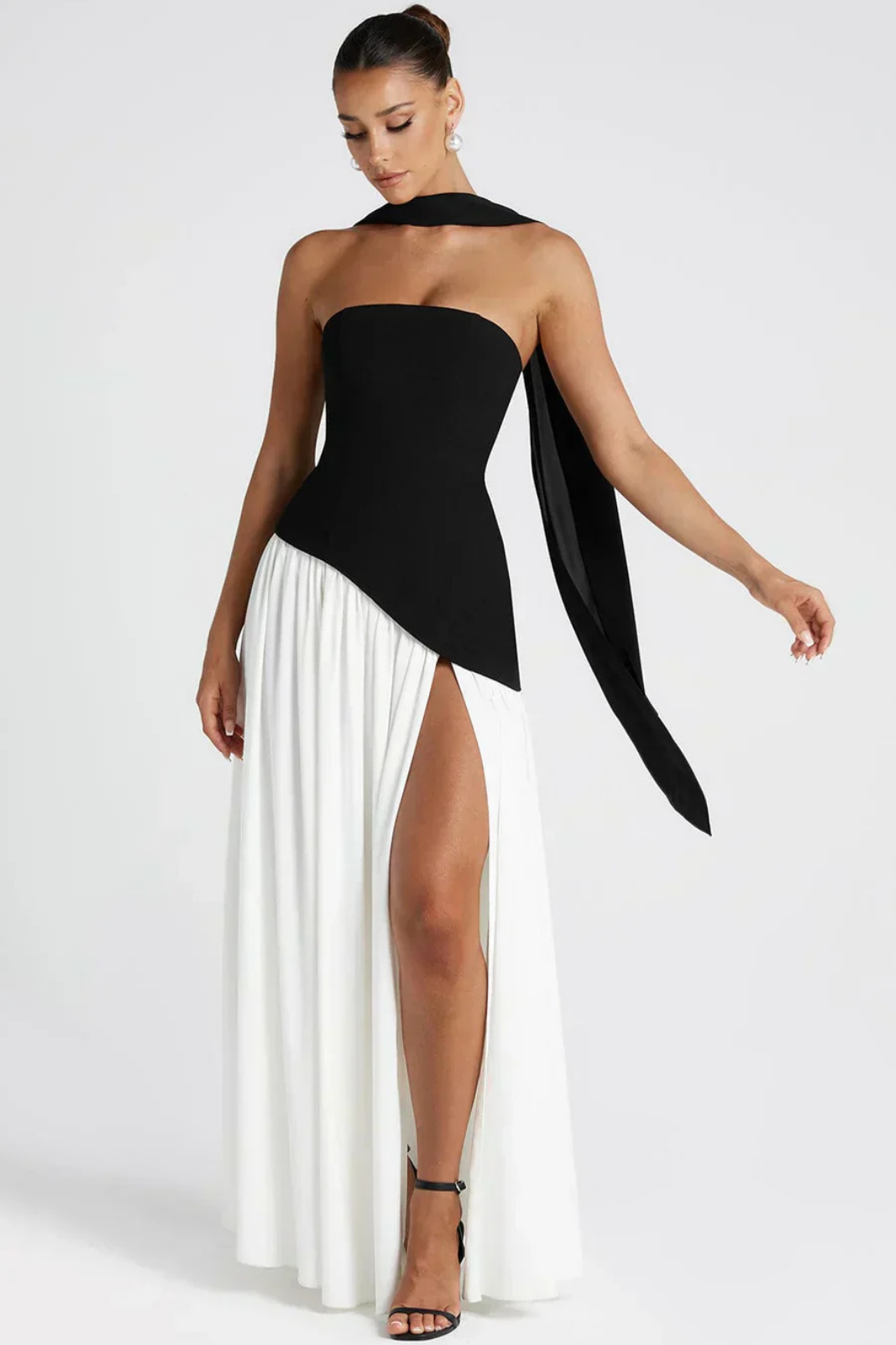 Soleil | Women's Stretch Strapless High Slit Maxi Wedding Guest Dress