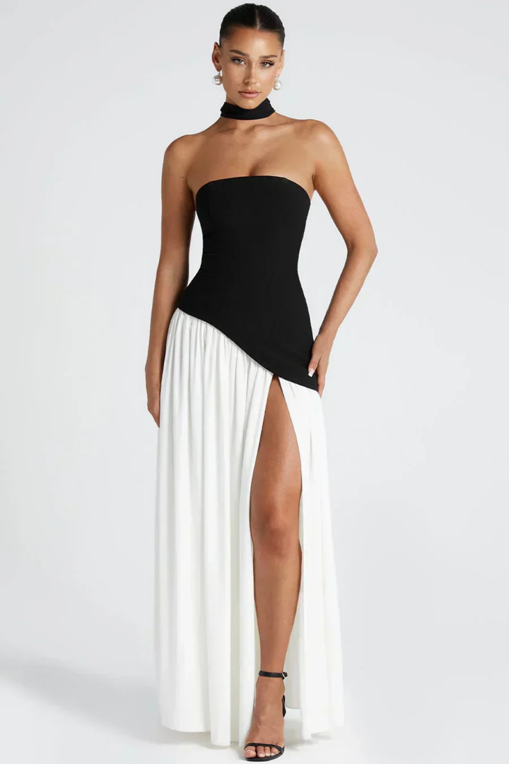 Soleil | Women's Stretch Strapless High Slit Maxi Wedding Guest Dress