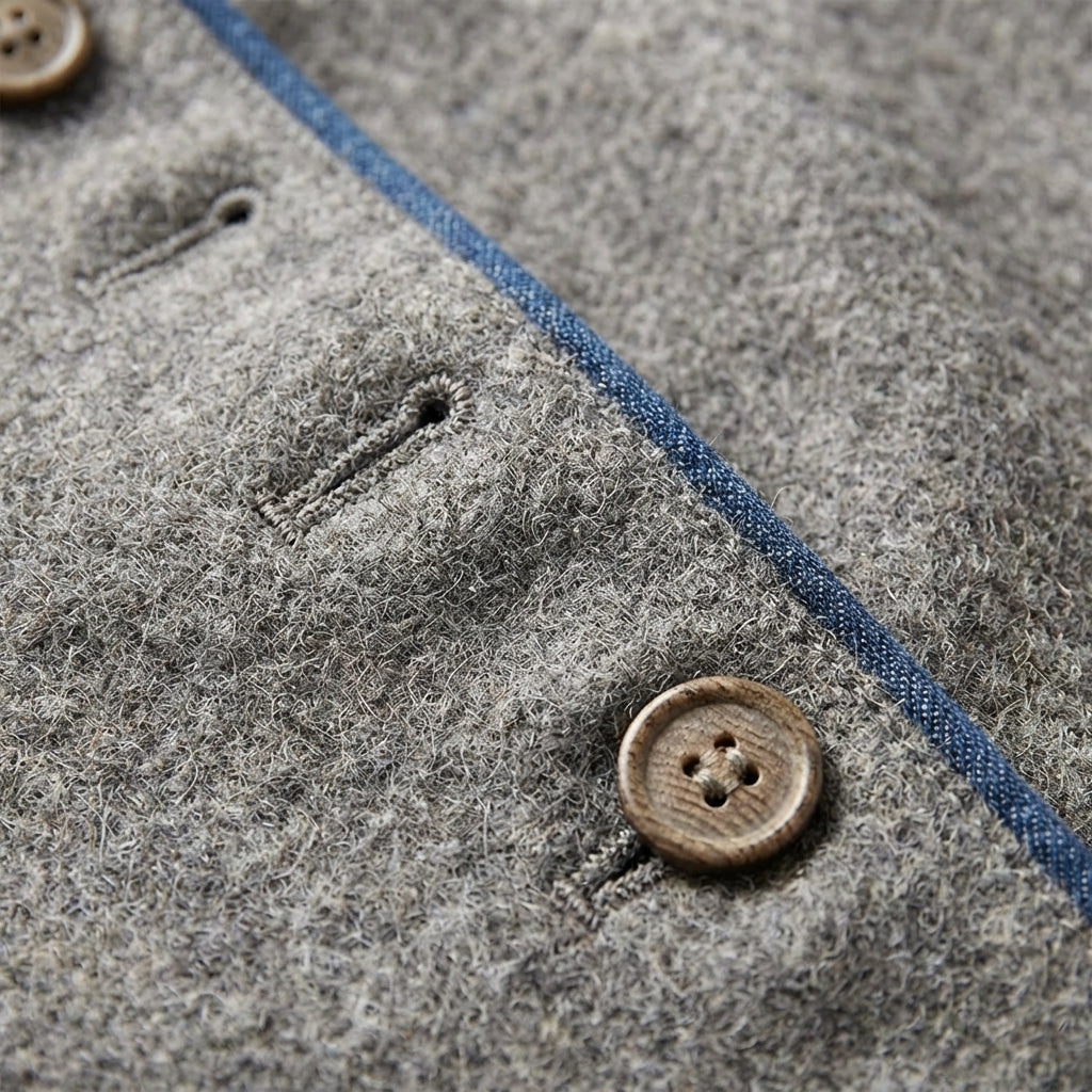 Sutton | Women's Brown Wool Stand Collar Button Blazer