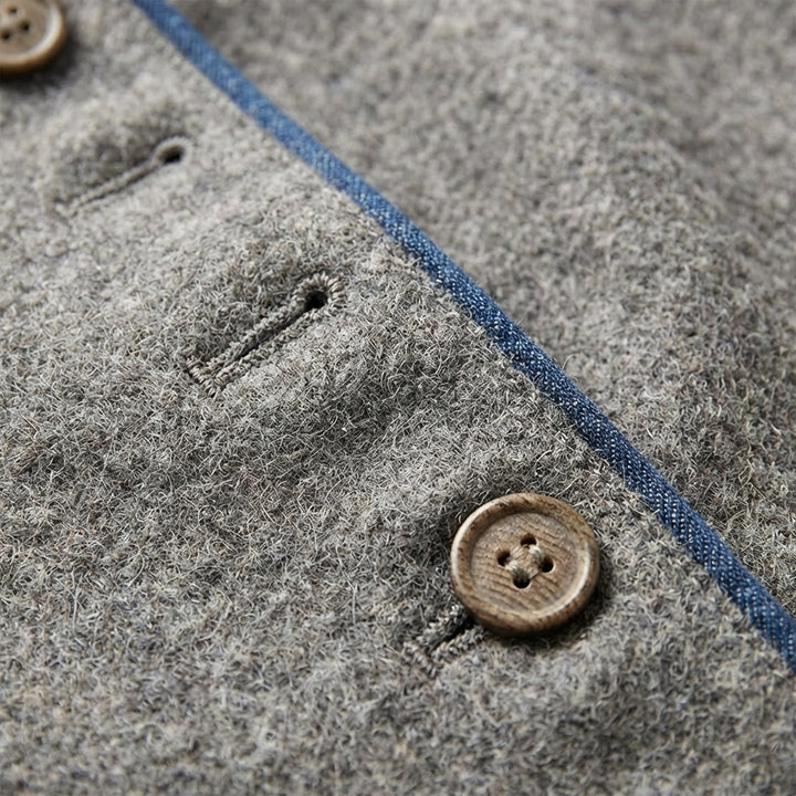 Sutton | Women's Brown Wool Stand Collar Button Blazer