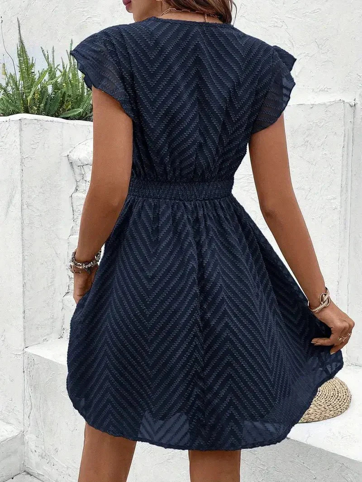 Sutton | Women's Chiffon Lace Trim V-Neck Textured Mini Dress