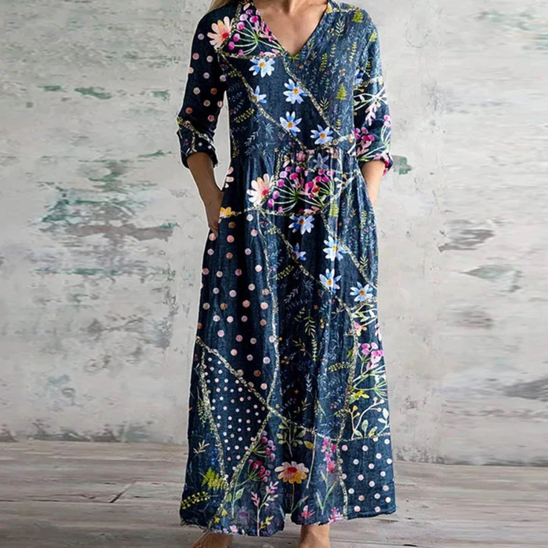Sutton | Women's Cotton Patchwork Print V-Neck Maxi Dress