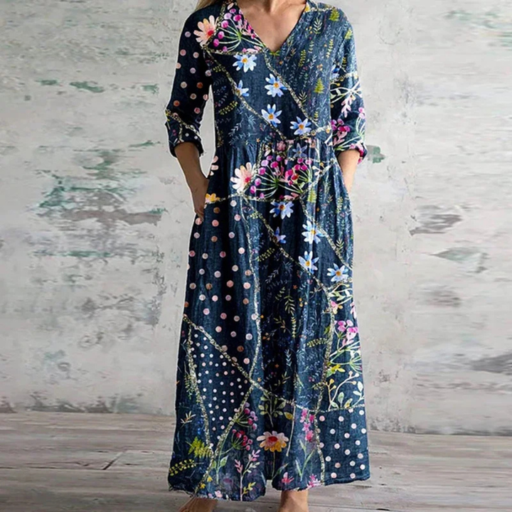 Sutton | Women's Cotton Patchwork Print V-Neck Maxi Dress