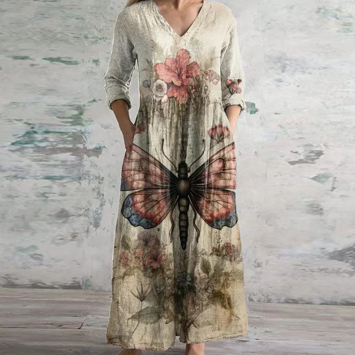 Sutton | Women's Cotton Patchwork Print V-Neck Maxi Dress