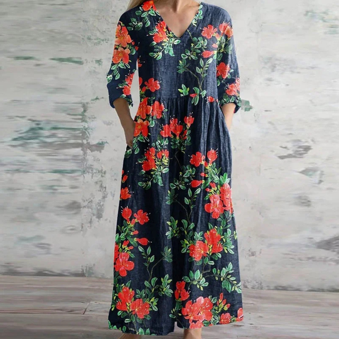 Sutton | Women's Cotton Patchwork Print V-Neck Maxi Dress