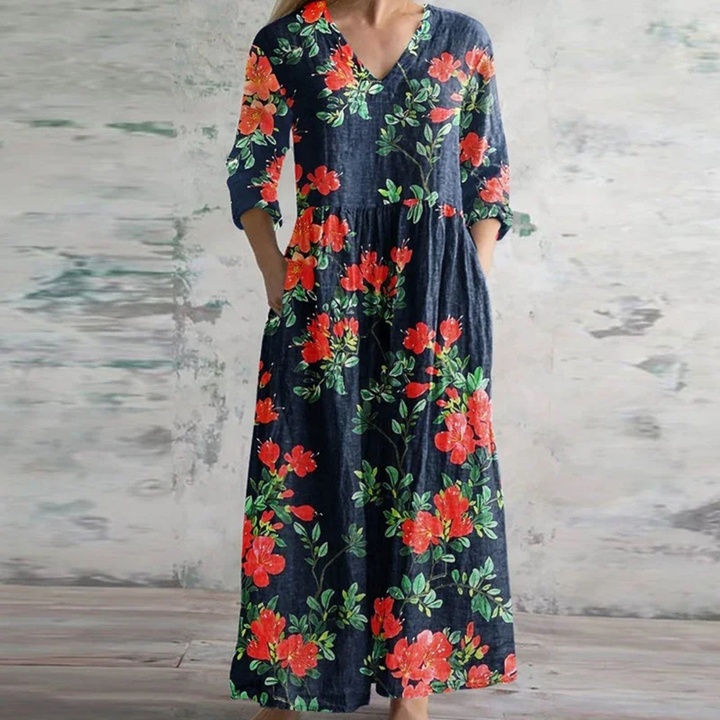 Sutton | Women's Cotton Patchwork Print V-Neck Maxi Dress