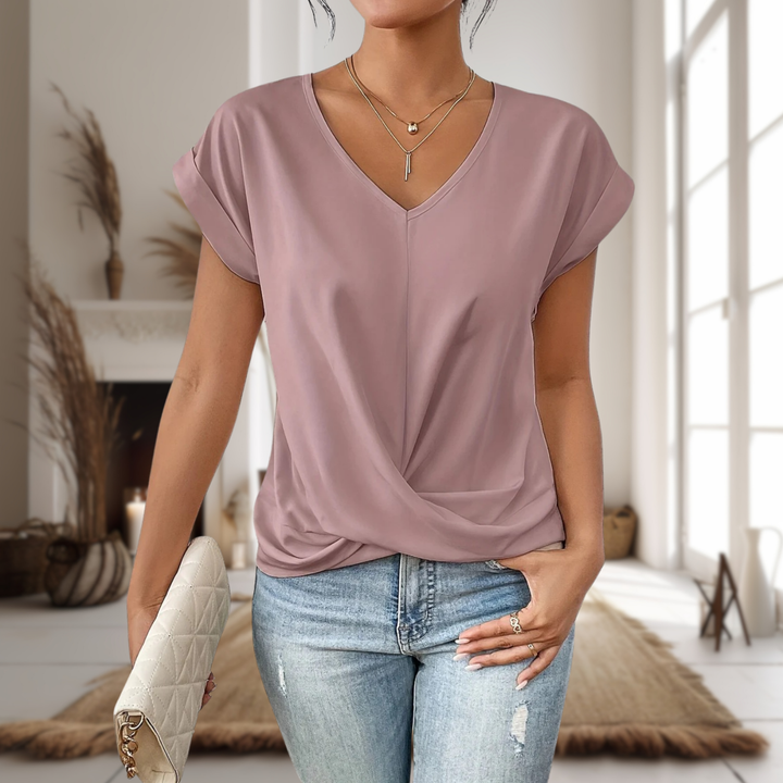 Sutton | Women's Cotton V-Neck Twist-Hem Short Sleeve Top