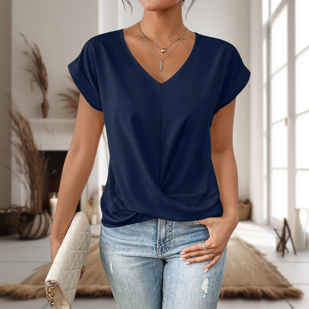 Sutton | Women's Cotton V-Neck Twist-Hem Short Sleeve Top