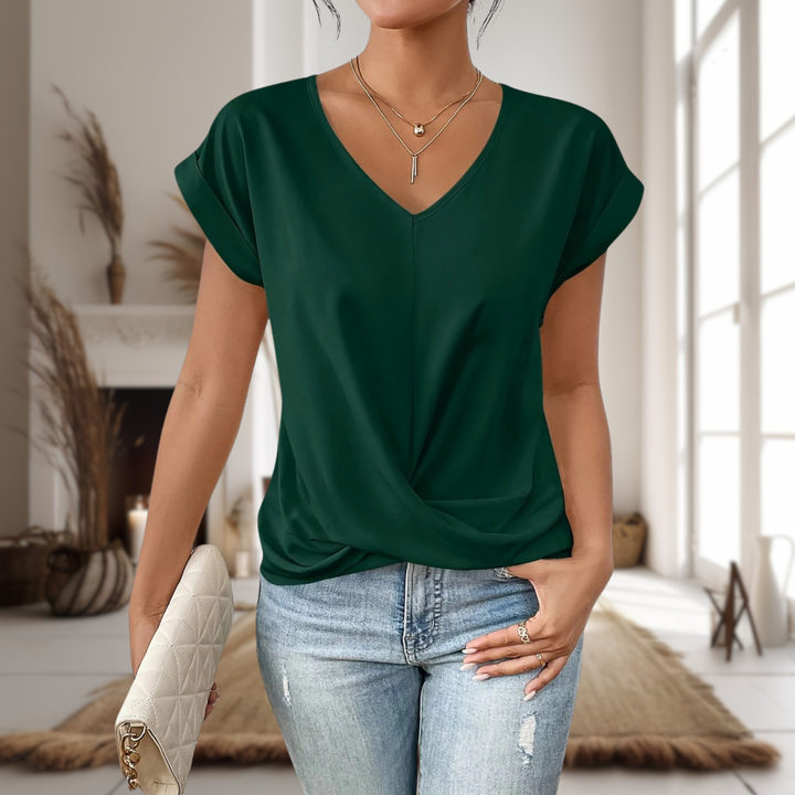 Sutton | Women's Cotton V-Neck Twist-Hem Short Sleeve Top