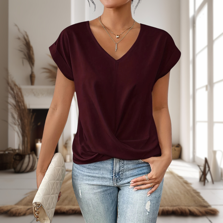Sutton | Women's Cotton V-Neck Twist-Hem Short Sleeve Top