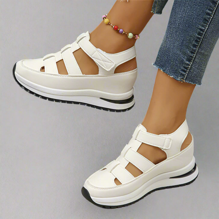 Sutton | Women's Leather Cut-Out Platform Wedge Sandals