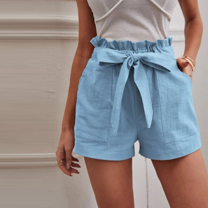 Sutton | Women's Linen Paperbag Waist Bow Tie Shorts